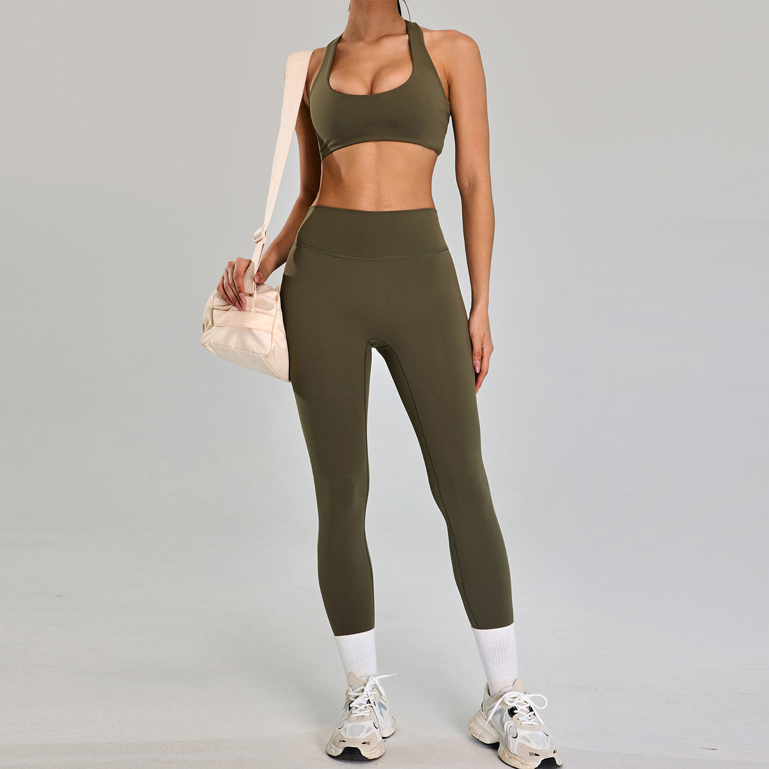 Traje deportivo de alta intensidad europeo y americano, correr al aire libre, ropa de fitness desnuda, cintura alta delgada, ropa de yoga de cinco piezas