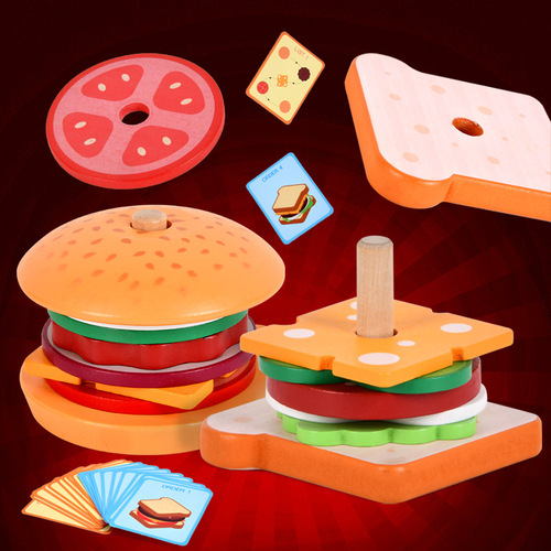 Baby Wooden Simulation Burger French Fries Sandwich Set Column Pair Food Cutting Fun Kitchenware Role Play Game