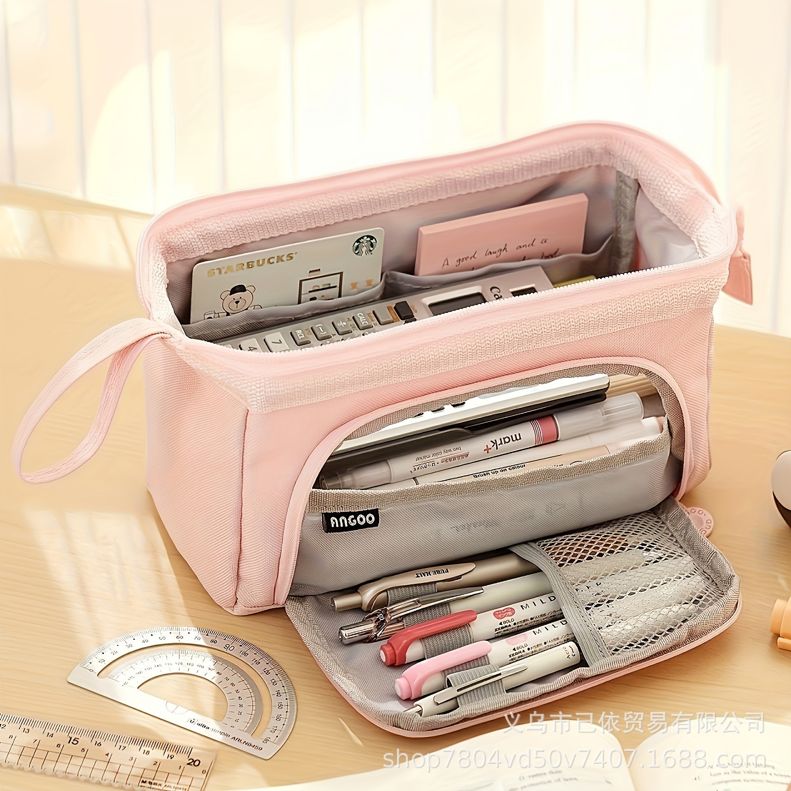 Bolsa de bolígrafo de gran capacidad para estudiantes de primaria simple serie de macarón bolsas de bolígrafo de separación multicapa multifuncional caja de papelería de alto valor facial