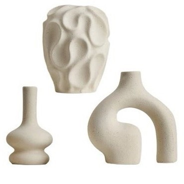 Jarrones Decorativos de Cerámica, Juego de 3 Piezas, Porcelana Blanca, Diseño Geométrico, para Decoración del Hogar