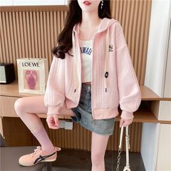 连帽卫衣女2025新款宽松慵懒风秋冬新款提花开衫拉链薄款外套女潮