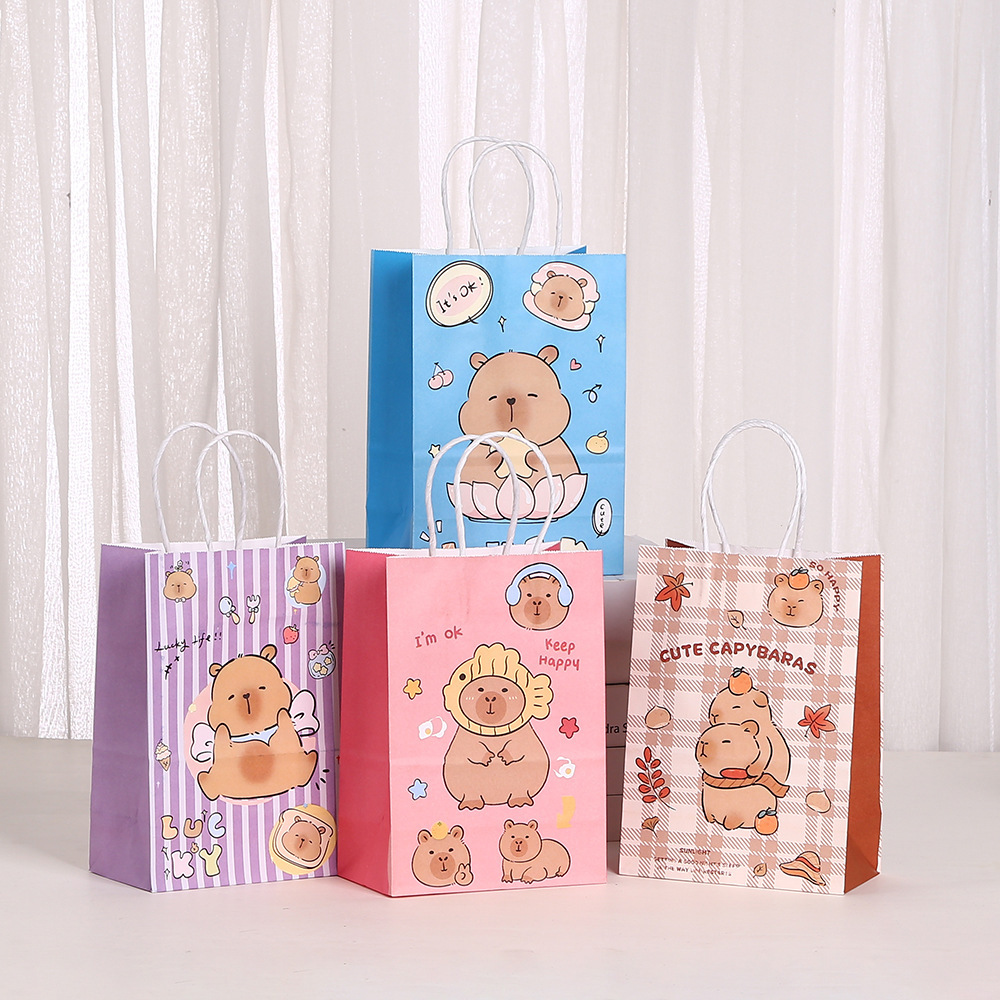 卡通卡皮巴拉手提袋外卖袋印花包装袋牛皮纸购物袋批发派对礼品袋