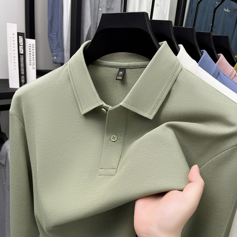 High-quality 260g mercerized long-staple combed cotton men's long-sleeve polo shirt with a turn-down collar
