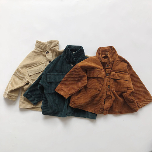 ins new autumn clothing Korean style boys and girls baby corduroy workwear top cardigan simple literary corduroy jacket