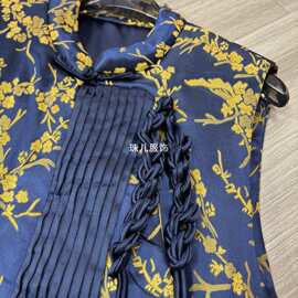 流苏夹小盘扣色织棉马甲真丝手工中式立领提花图片色