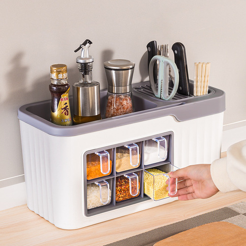 Kitchen rack spice box multi-function chopsticks knife holder spice bottle storage box combination storage rack with lid