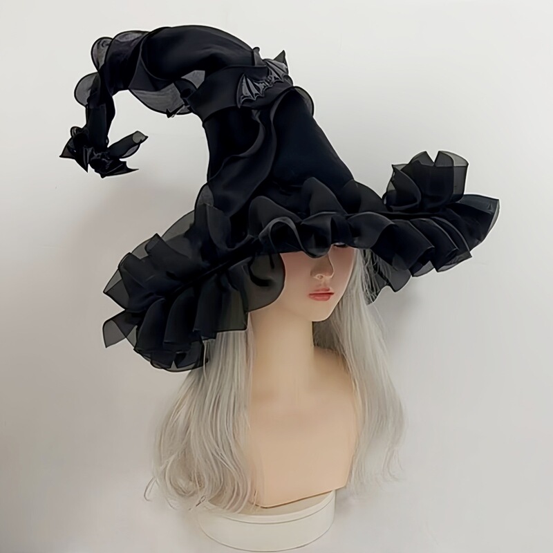 ハロウィン魔女帽子ダークバットウィザード大きなつば帽子ゴシックロリータドレスコスプレ帽子小道具|undefined