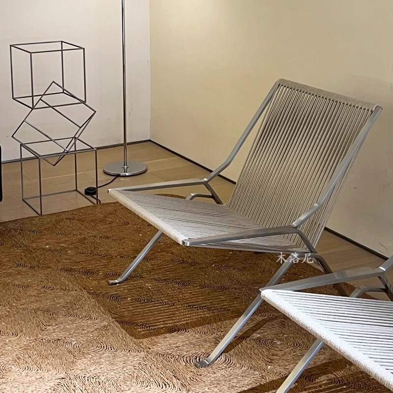 Minimalist Leisure Chair Designer Element Chair Woven Rope Chair Stainless Steel Bauhaus Lounge Chair Single Sofa Chair