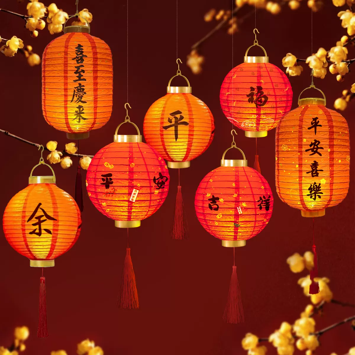 新年灯笼春节元宵节红色纸灯笼挂饰中国风蛇年手提花灯发光装饰