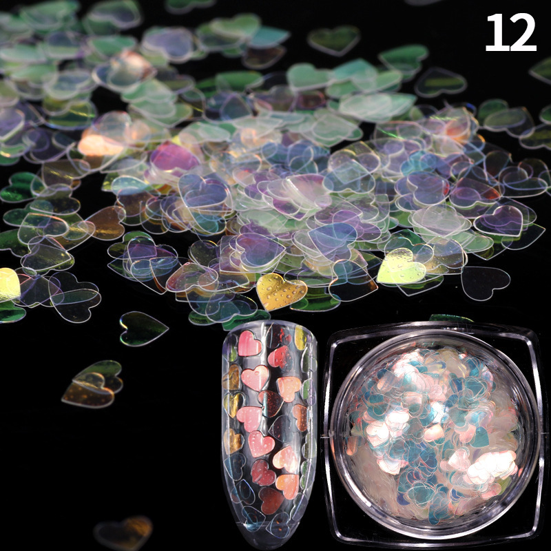 Joyería de uñas melocotón corazón redondo estrella de cinco puntas lentejuelas uñas de bricolaje textura láser brillo gradiente fototerapia de uñas