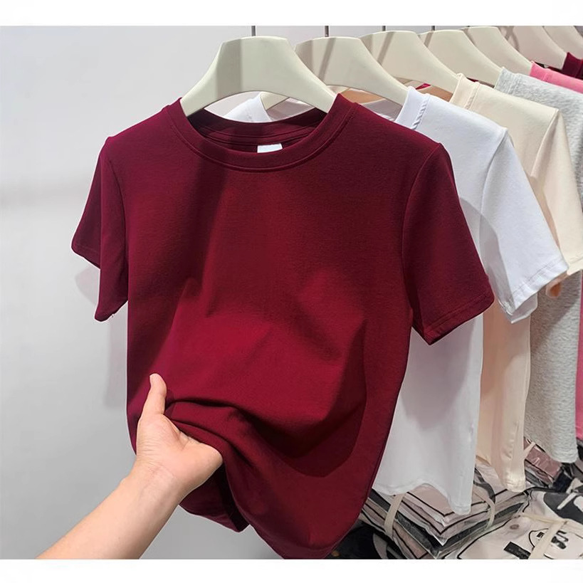 Casual Summer T-shirt For Women Short-sleeved Solid Colour Top_voghion.com