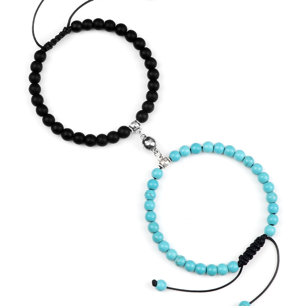 Paararmbänder ein Paar Freundinnen Perlen Nische geflochtenes Design Handseil runde Magnetschnalle Saugnapf Anhänger Armband Spot_voghion.com