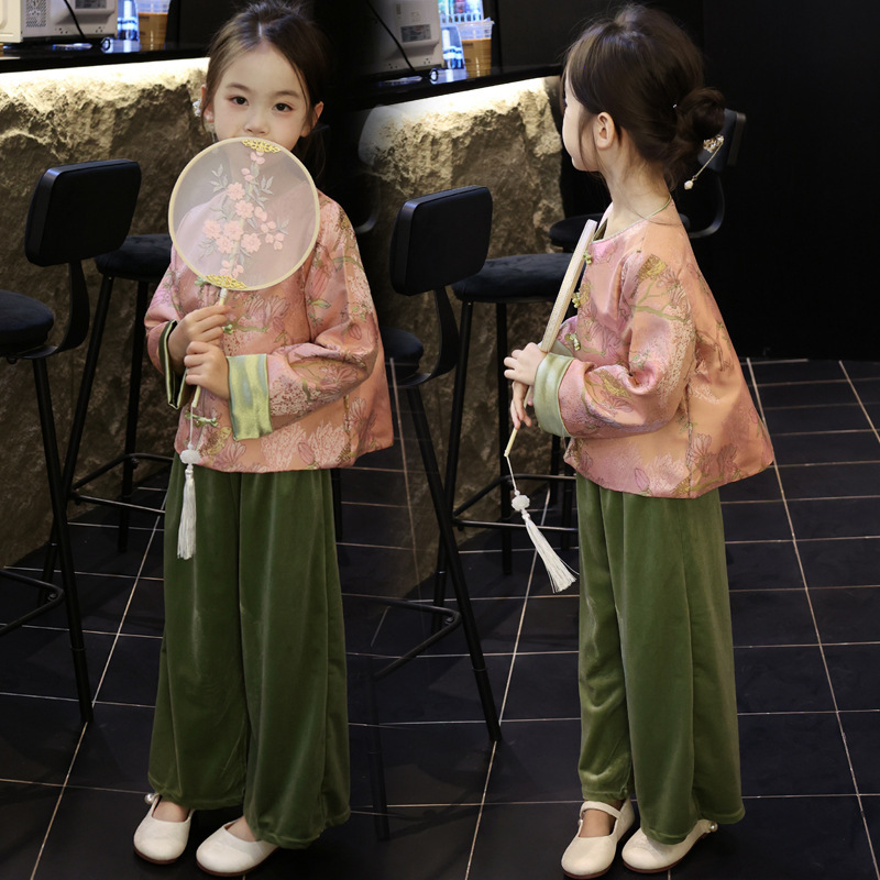 女童汉服套装中国风明制儿童装宝宝唐装秋季上衣裤子新中式两件套|undefined
