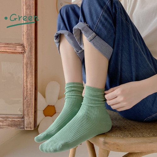 New Spring and Summer Socks for Girls, Gradient Green College Style, Fresh and Sweet, Long Leg Socks for Ladies, Bunchy Socks