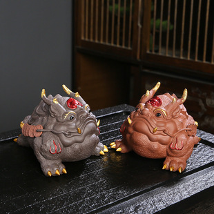 Large size purple sand golden toad ornaments tea pet boutique can raise three-legged toad tea table tea table tea play kung fu tea set accessories
