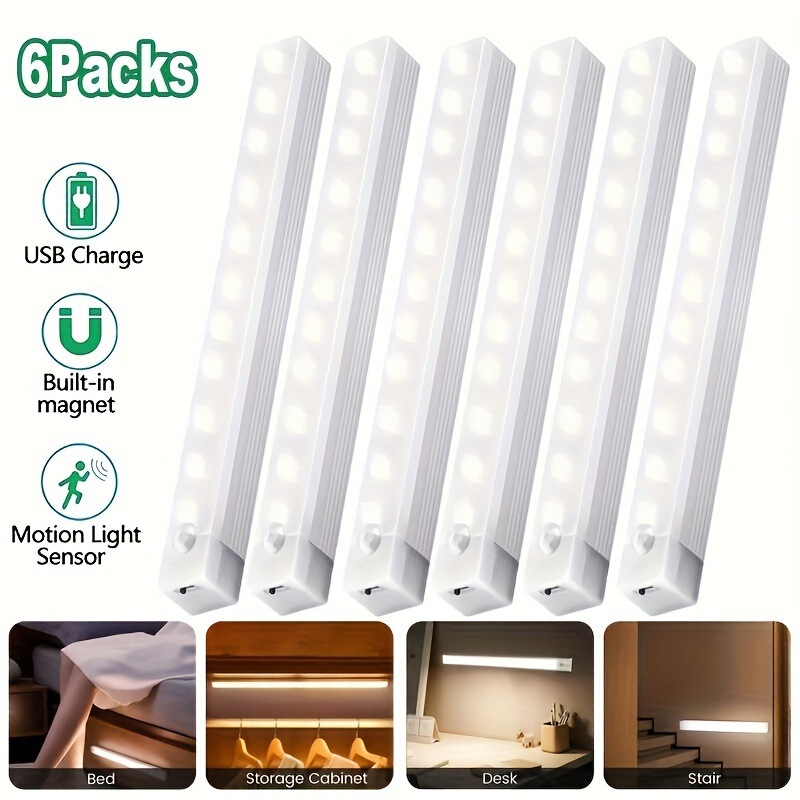 6 Smart Led Motion Sensing Lights USB Rechargeable Motion Sensor Light 6 Smart Led Motion Sensing Lights USB Rechargeable Motion Sensor Light