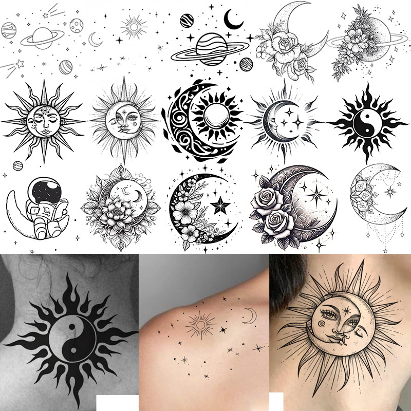 Cross-Border New Product Moon and Sun Series Tattoo Stickers Water Transfer Print on the Back of the Hand Amazon Tattoo Stickers European and American Tattoo