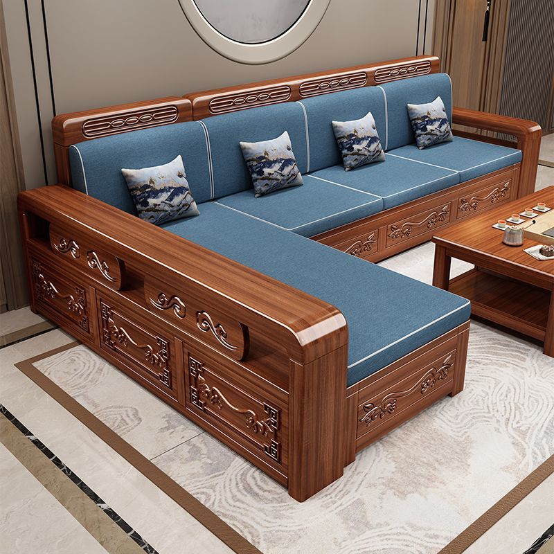 New Chinese Style Walnut Solid Wood Sofa Combination Storage Living Room Winter and Summer Dual-Use Carved Home Imperial Concubine Wooden Furniture