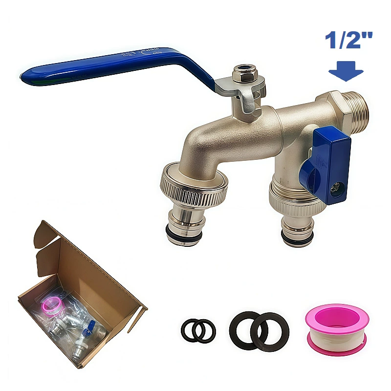 Трансграничный кран, предназначанный для 1/2 садоводческого цинкового сплава с двойным водяным соплом один в два и два в двойные соски [синий]