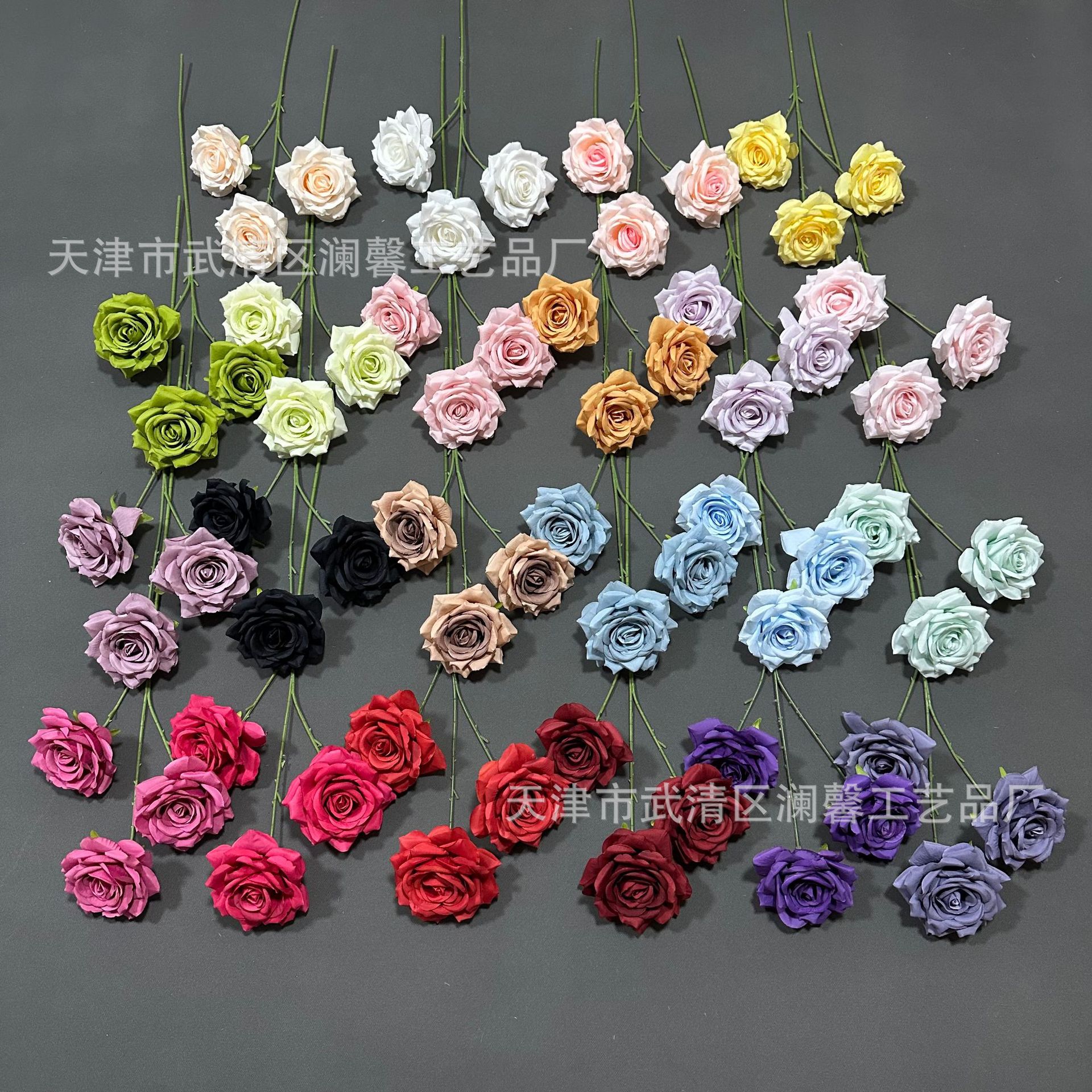 泡沫心3头毛布钻石玫瑰婚庆仿真花酒店花排插花玫瑰瀑布花海花墙