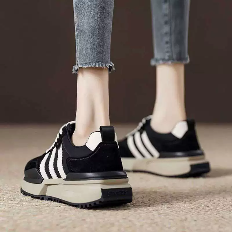Сухая обувь с Вафельной подошвой Explosions с маленькой талией, Женская осенне-зимняя новая Черная мягкая кожаная спортивная обувь на толстой подошве, женская обувь Torre