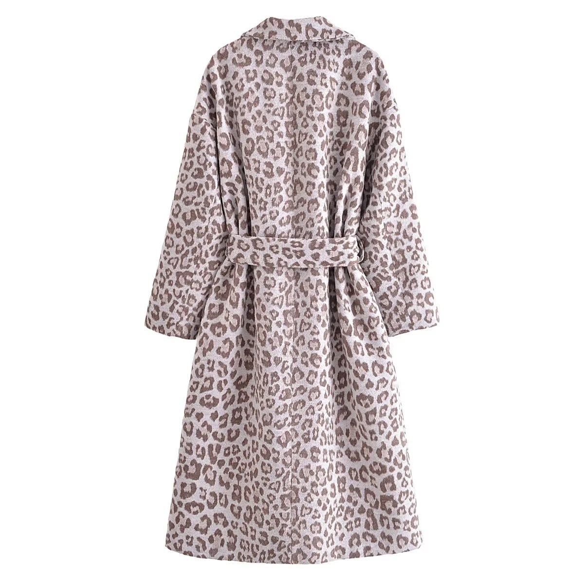 long sleeve lapel wool leopard print coat NSAM139058