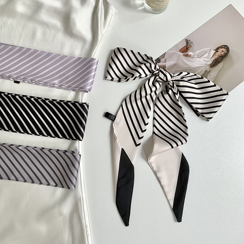 Pañuelo de seda de satén Pañuelo de seda de tira larga para mujer, nuevo estilo de verano, bolso atado, cinta, todo fósforo, bufanda pequeña, pañuelo para el cabello, cinturón para el cabello