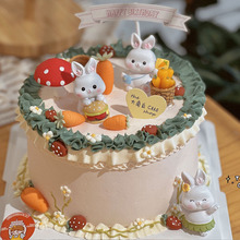 森系可爱小兔子蛋糕装饰背包萝卜兔竹筐女孩女生周岁生日蛋糕摆件
