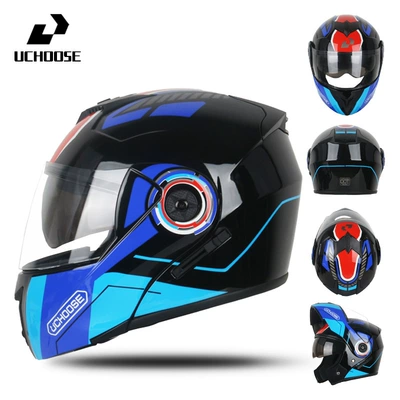 Full-Face Helmets, All-Season Dual-Mirror Flip-Up, Motorcycle Safety Supplies - blue-flower-s