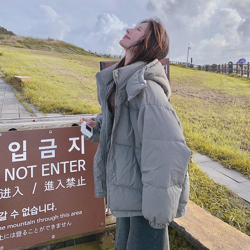 超好看灰色短版羽绒服女冬季2025新款韩系学院风加厚90白鸭绒外套