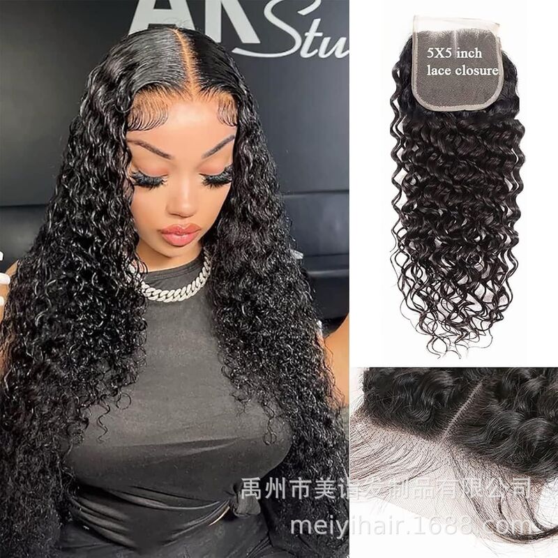 5X5 Water Wave Human Hair Closure One Piece Drop Shipping Front Lace Human Hair Hair Block
