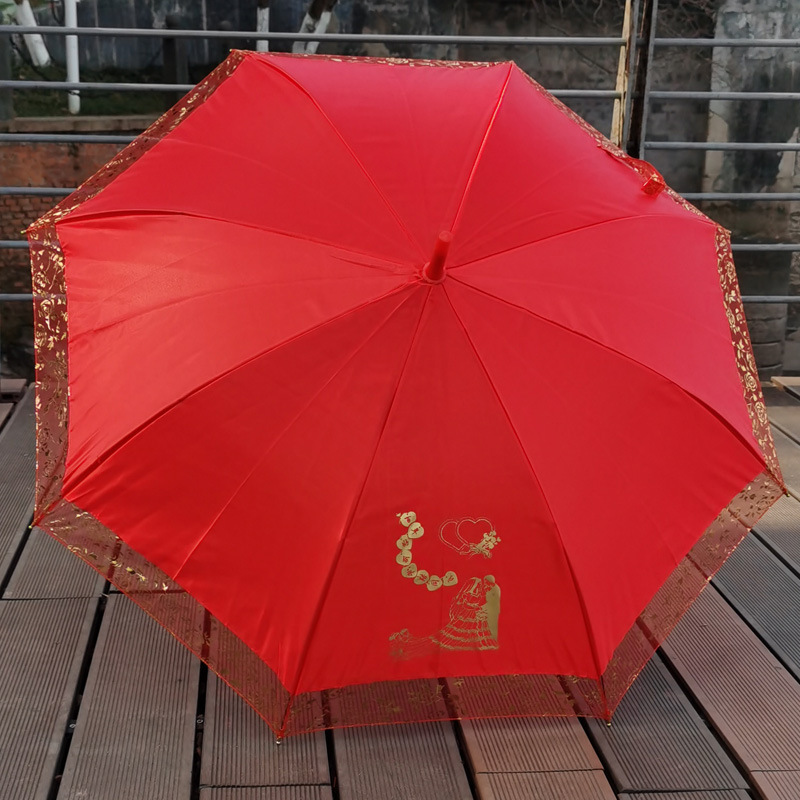 Chinese style red wedding long straight handle golden edge wedding umbrella back home welcome umbrella printing advertising promotion gift umbrella LOGO Chinese style red wedding long straight handle golden edge wedding umbrella back home welcome umbrella printing advertising promotion gift umbrella LOGO