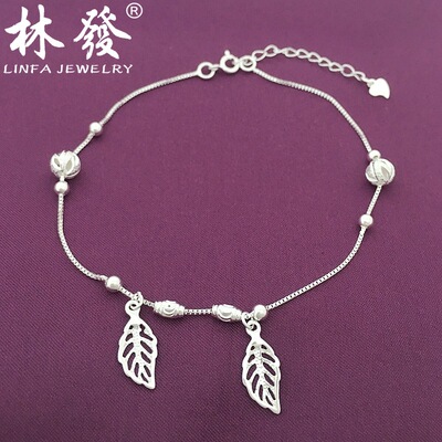 枫叶脚链 时尚首饰纯银990女式韩版转运珠饰品盒仔链批发节日礼物|ms