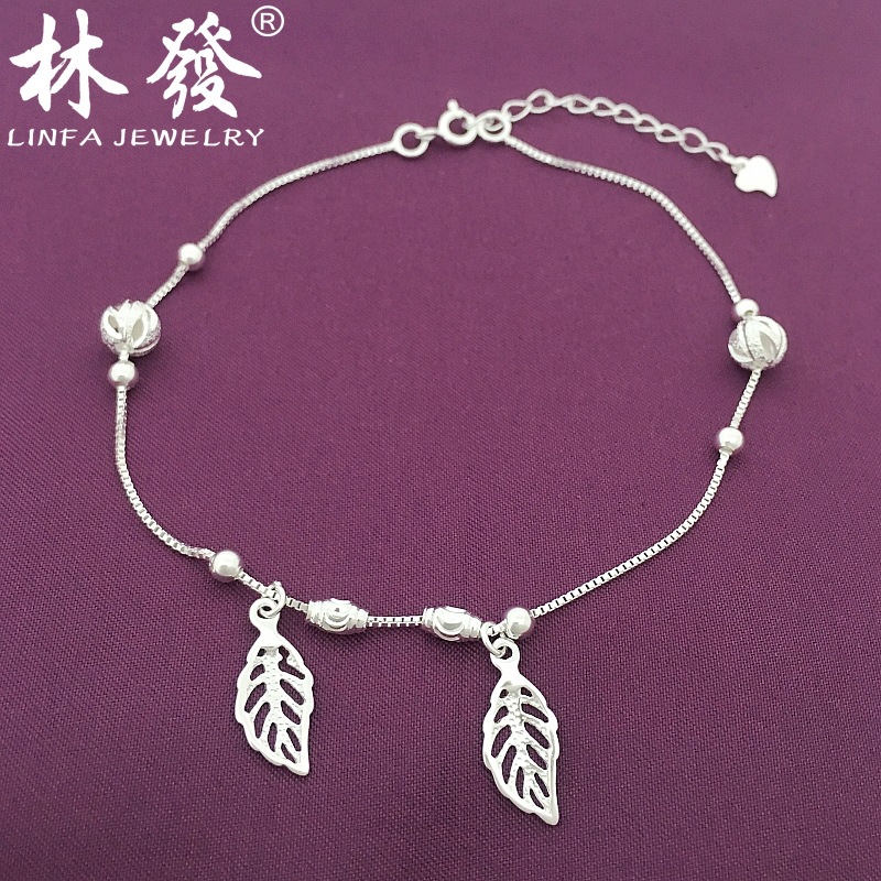 枫叶脚链 时尚首饰纯银990女式韩版转运珠饰品盒仔链批发节日礼物|ms