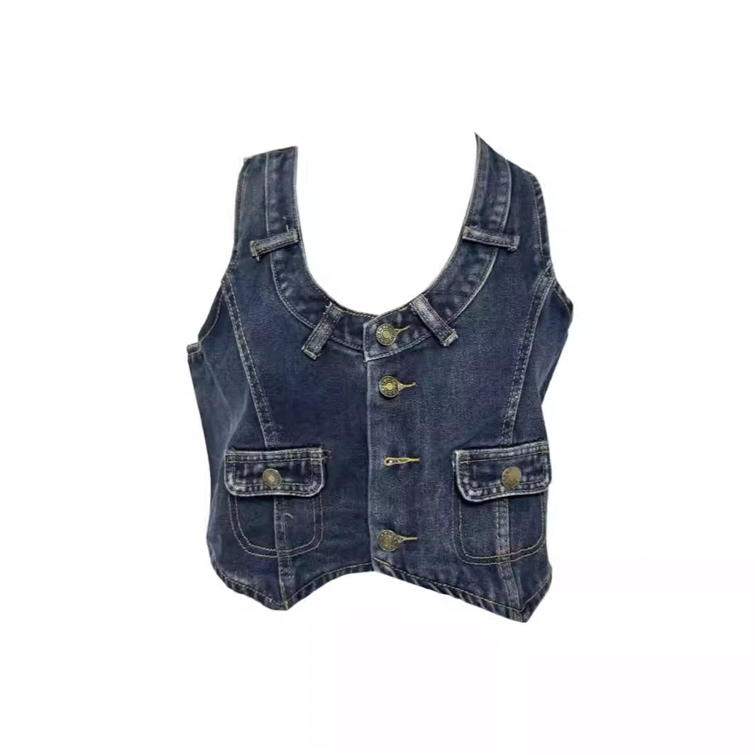 Venta directa de fábrica, comercio exterior europeo y americano, suministro transfronterizo, chaleco vaquero retro ajustado para mujer, artículo popular en Amazon image 6