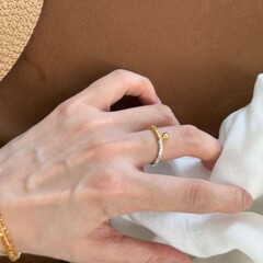 s925银金银撞色碎银子银吊坠戒指ins韩系精致轻奢食指戒弹力绳女