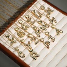 项链女跨境嘻哈彩色锆石26个英文字母吊坠欧美风胖字母项链饰品