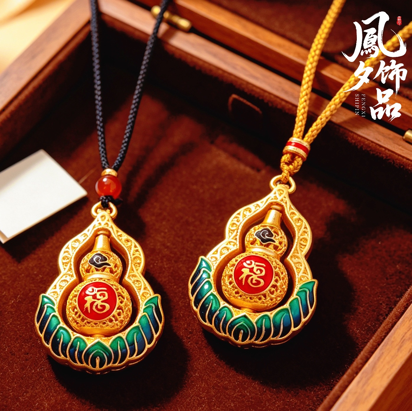 The same style as the gold shop's antique sand gold enamel auspicious cloud fortune gourd rotating pendant with high color retention, new Chinese-style sweater chain