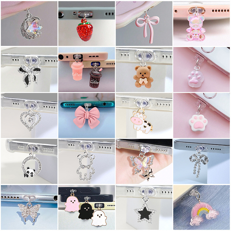 Cross-Border Popular Product Suitable for Apple Phone Charging Port Dust Plug Type-C Earphone Dust Plug Phone Decorative Pendant