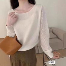 休闲圆领秋冬镂空韩版新款宽松慵懒毛衣长袖百搭针织衫打底上衣