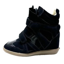 ISA 伊莎新款2025隐性内增高高帮女鞋拼色平底休闲魔术贴运动鞋女