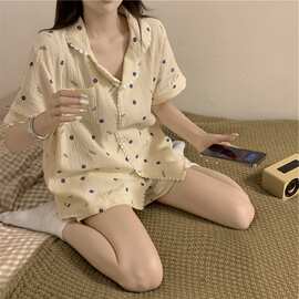 2023韩版甜美小清新碎花亲肤棉纱ins学生家居服短袖短裤套装