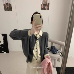 苏珊 2025秋冬季新款彩扣假两件设计感针织开衫宽松毛衣女26993