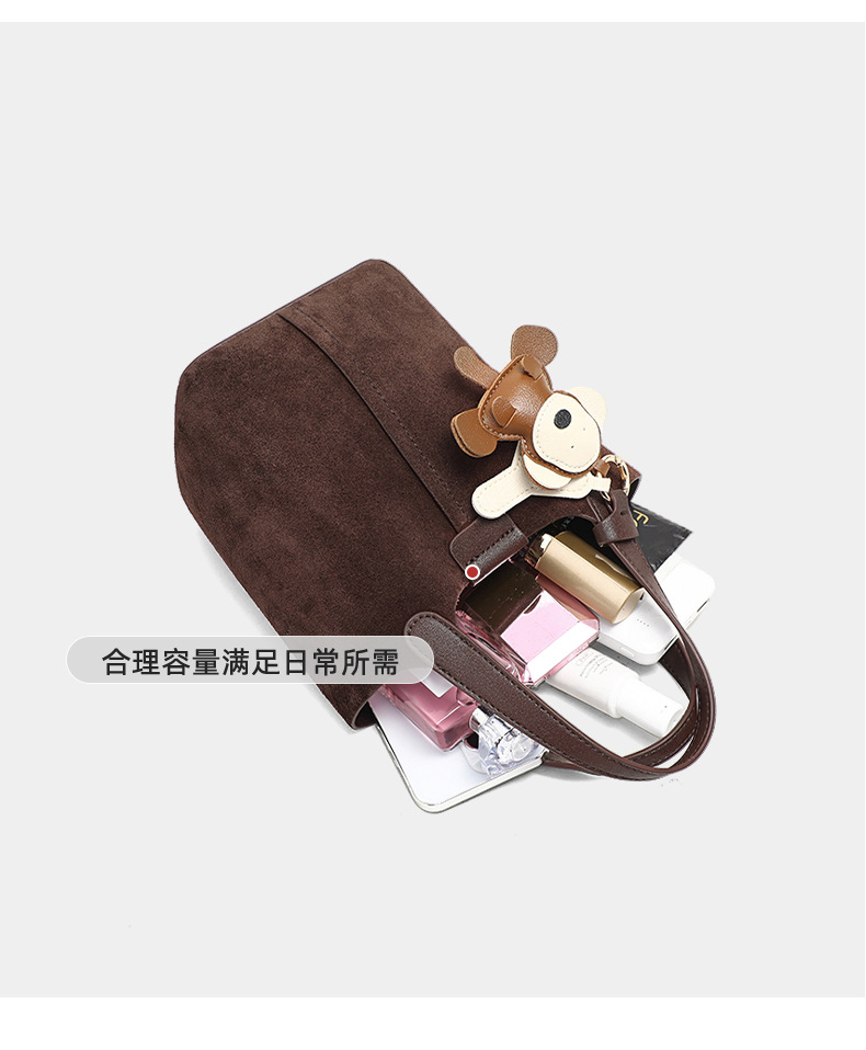 Túi bucket nữ rút dây phong cách retro chất liệu da mờ — nâu chi tiết 25