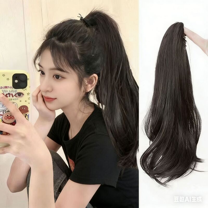 Women's Ponytail Wig, Lightweight and Slightly Curly, Clip-On Style, Age-Reducing Hairpiece, Can Be Tied into a High Ponytail, Realistic Hair Ponytail Braid Women's Ponytail Wig, Lightweight and Slightly Curly, Clip-On Style, Age-Reducing Hairpiece, Can Be Tied into a High Ponytail, Realistic Hair Ponytail Braid