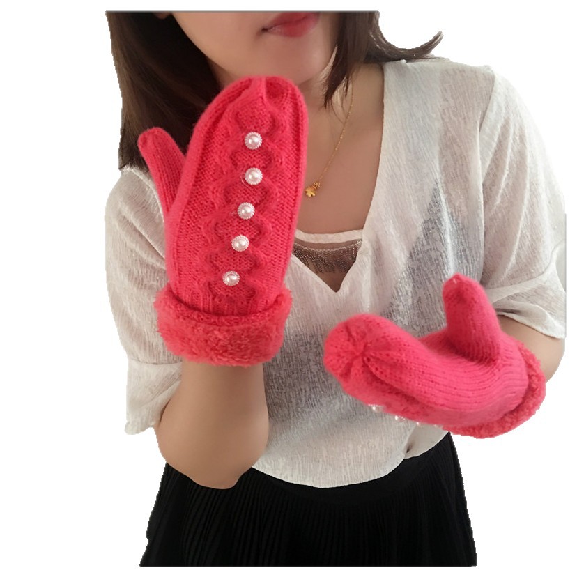 De Punto de fábrica de protección del medio ambiente de fibra acrílica de conexión apuntando perlas de doble capa cómodo forro de terciopelo de algodón guantes calientes para el dibujo y la personalización de la muestra