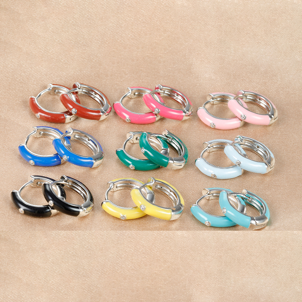 1 Pair Ig Style Simple Style Round Epoxy Plating Stainless Steel Zircon Earrings display picture 33
