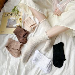 新款襪子女中筒襪春季新品大地色女襪泡口麻花骨網眼女士日系棉襪