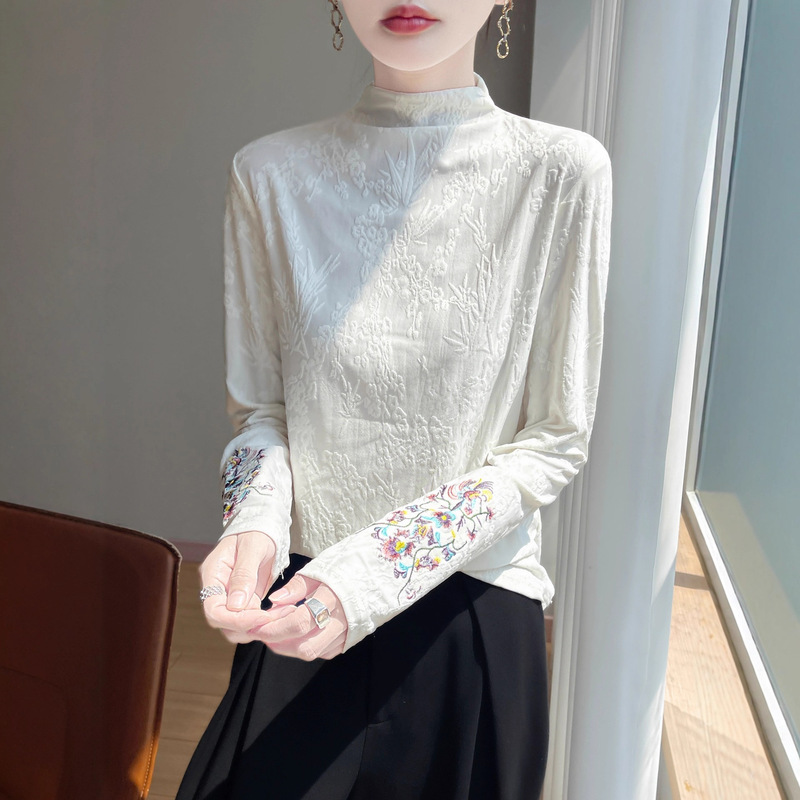 Cross-Border Designer Chinese-Style Embroidered Knitwear, Fine Worsted Fabric, Niche Chinese-Style Autumn and Winter Tops