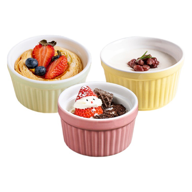 Tazón Redondo de Cerámica con Rayas Verticales para Hornear, para Pudín, Tartas, Soufflés, Pasteles y Postres